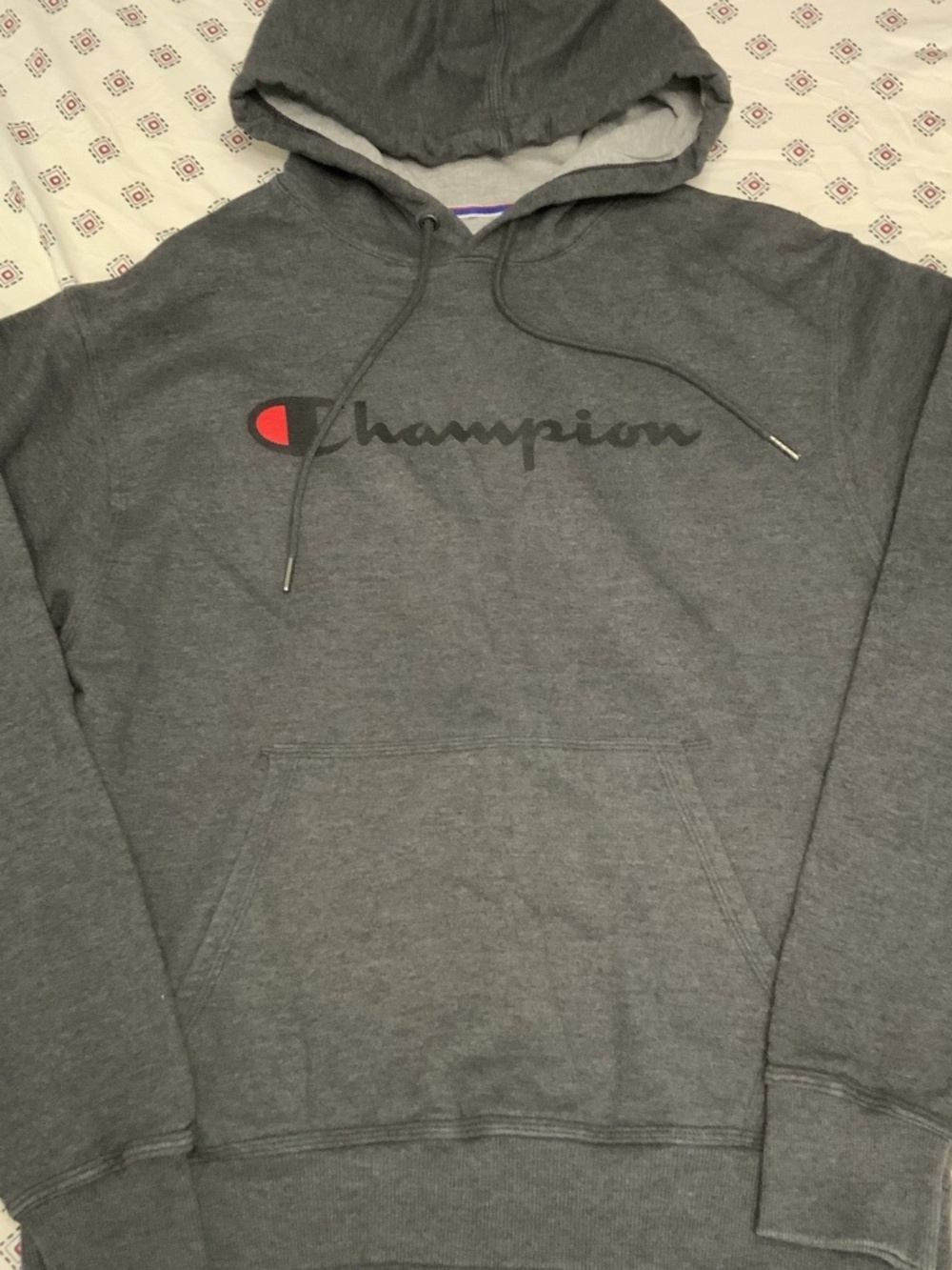 Champion Men's Medium Logo Grey Pockets Hoodie Long Sleeve Drawstring Activewear